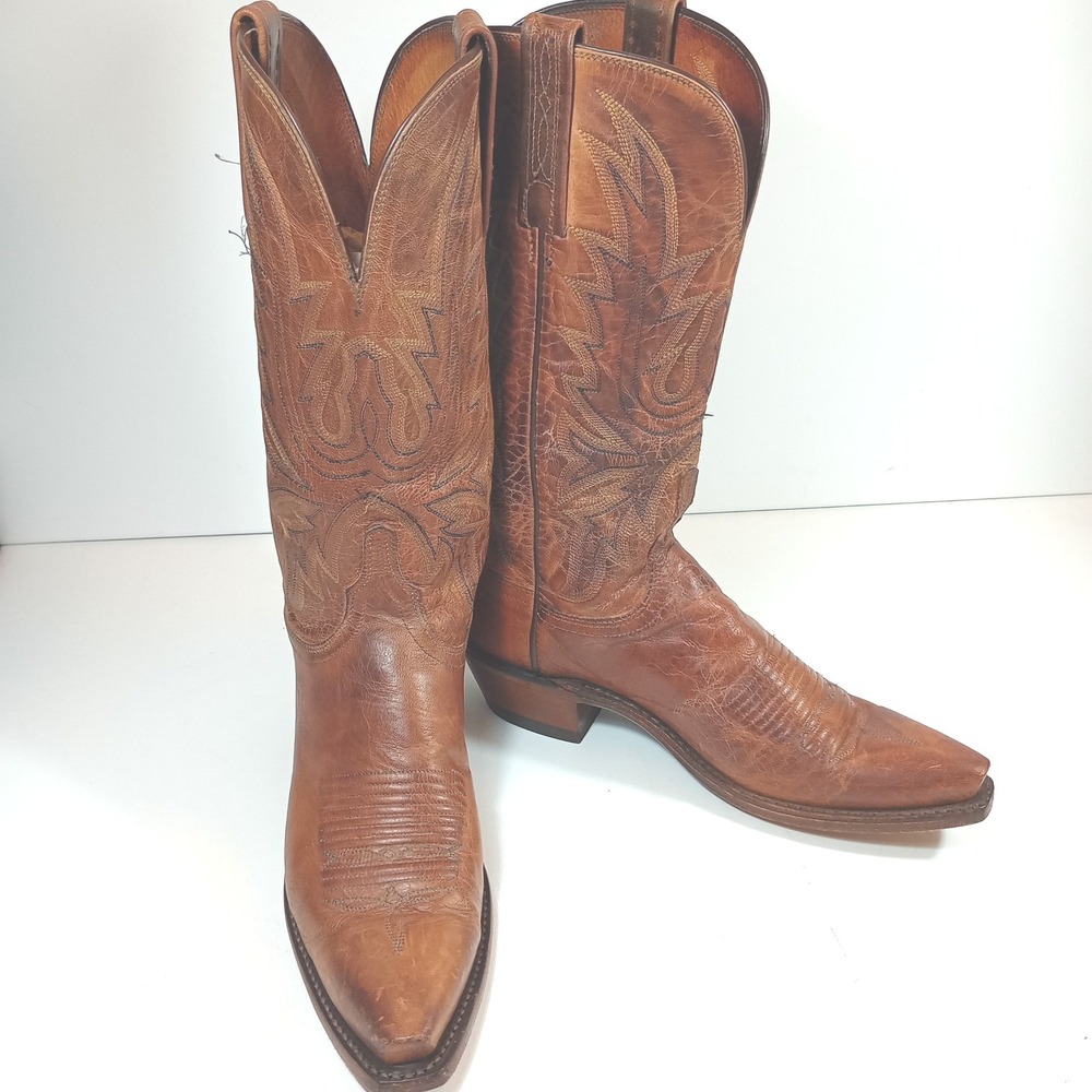 Lucchese 1883 N4540.4 Cowboy Boots 11 D Tan Leather Good Western Pointed Toe